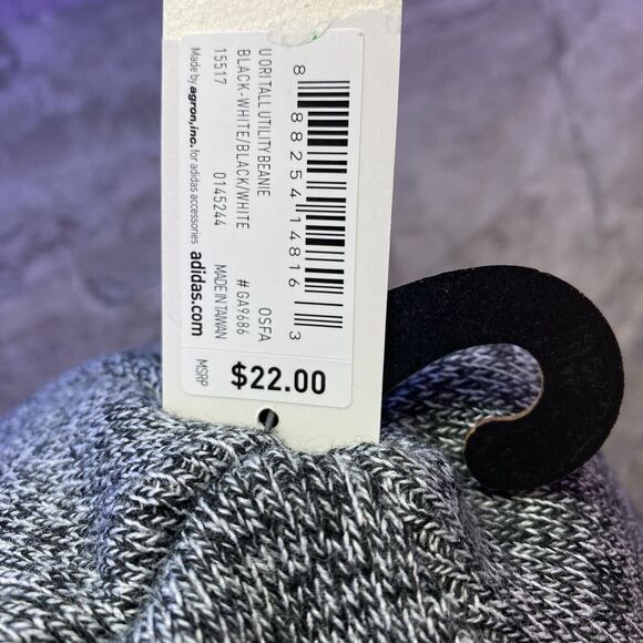 adidas Originals Men's OSFA Black White Tall Fit Utility Beanie Knit Hat - Picture 6 of 8